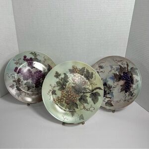 Vintage Decorative Grapevine Plates Set Of 3 Purple Blue Green Motif Dishes